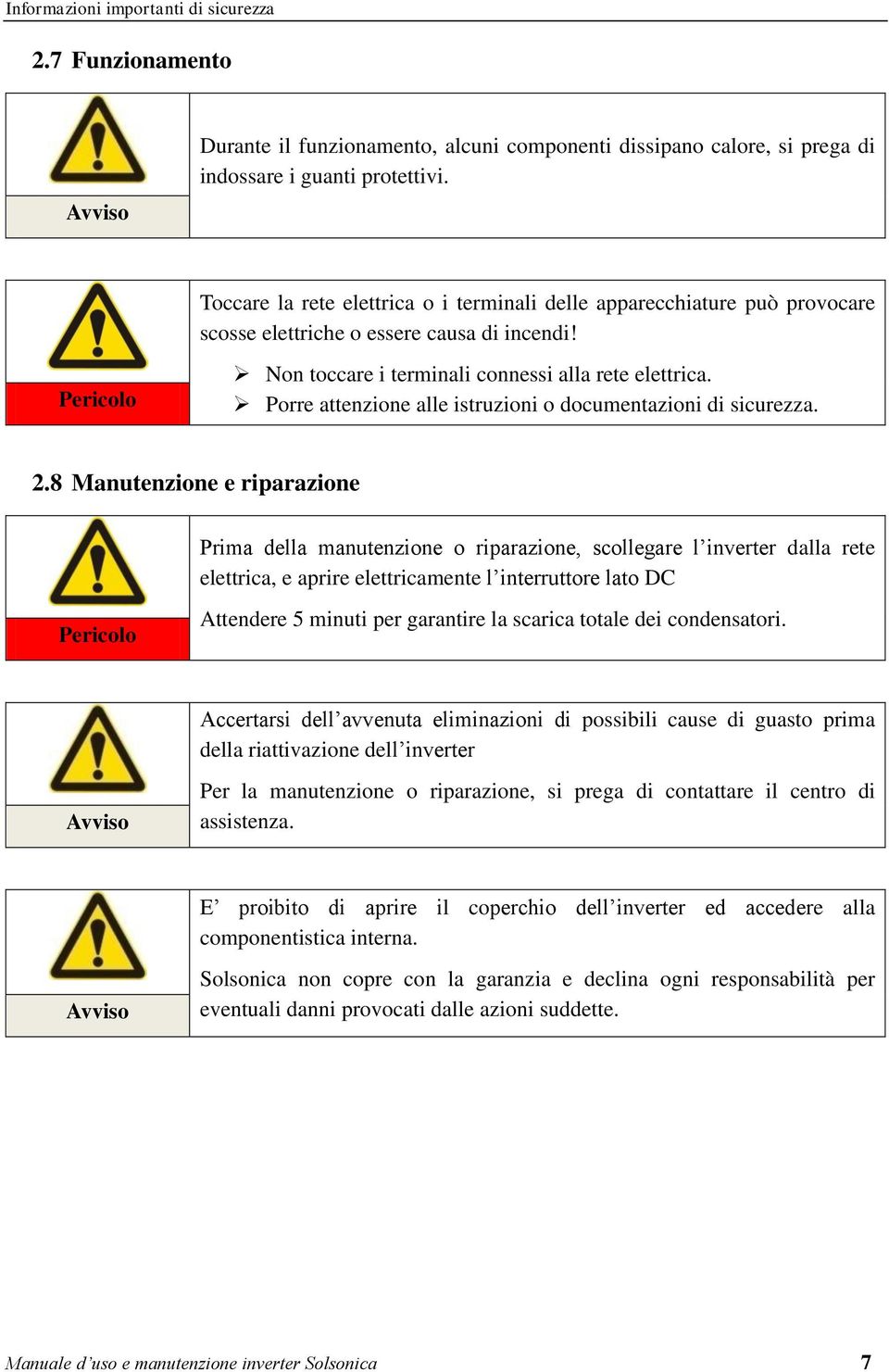 Porre attenzione alle istruzioni o documentazioni di sicurezza. 2.