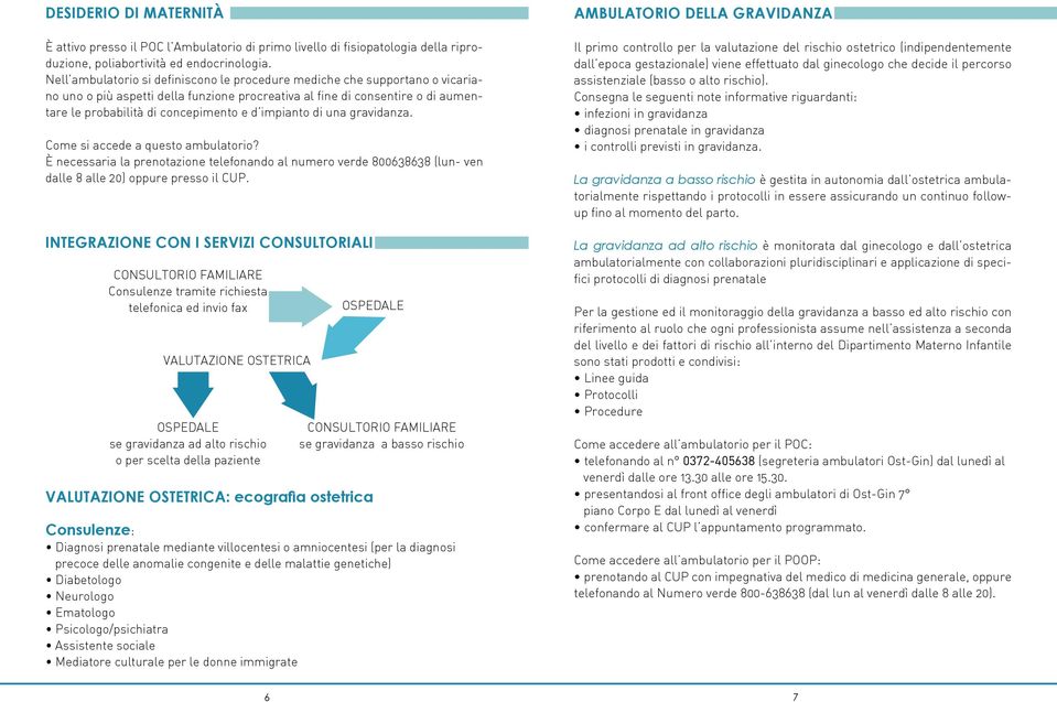 impianto di una gravidanza. Come si accede a questo ambulatorio? è necessaria la prenotazione telefonando al numero verde 800638638 (lun- ven dalle 8 alle 20) oppure presso il CUP.