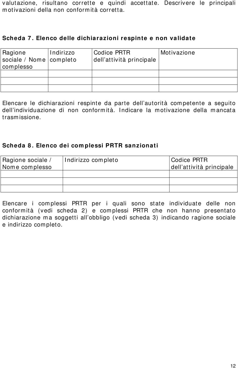 dell autorità competente a seguito dell individuazione di non conformità. Indicare la motivazione della mancata trasmissione. Scheda 8.