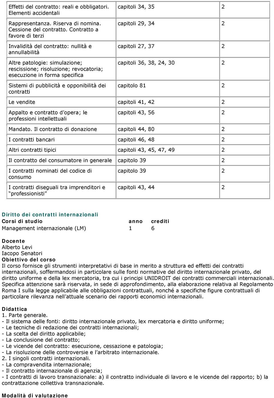 e opponibilità dei contratti capitoli 3, 35 2 capitoli 29, 3 2 capitoli 27, 37 2 capitoli 36, 38, 2, 30 2 capitolo 81 2 Le vendite capitoli 1, 2 2 Appalto e contratto d opera; le professioni