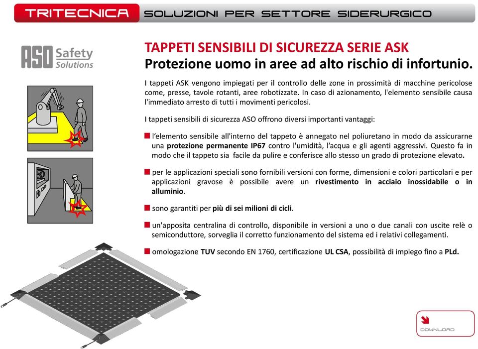 In caso di azionamento, l'elemento sensibile causa l'immediato arresto di tutti i movimenti pericolosi.