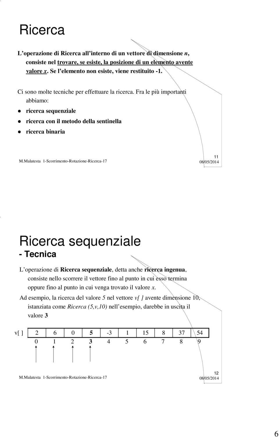 Fra le più importanti abbiamo: ricerca sequenziale ricerca con il metodo della sentinella ricerca binaria Ricerca sequenziale - Tecnica L operazione di Ricerca sequenziale, detta