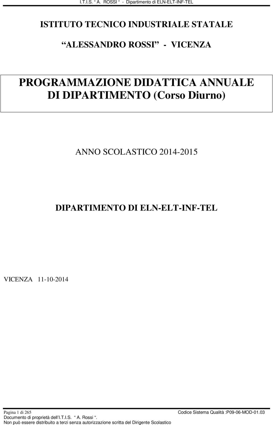DIPARTIMENTO (Corso Diurno) ANNO SCOLASTICO 2014-2015