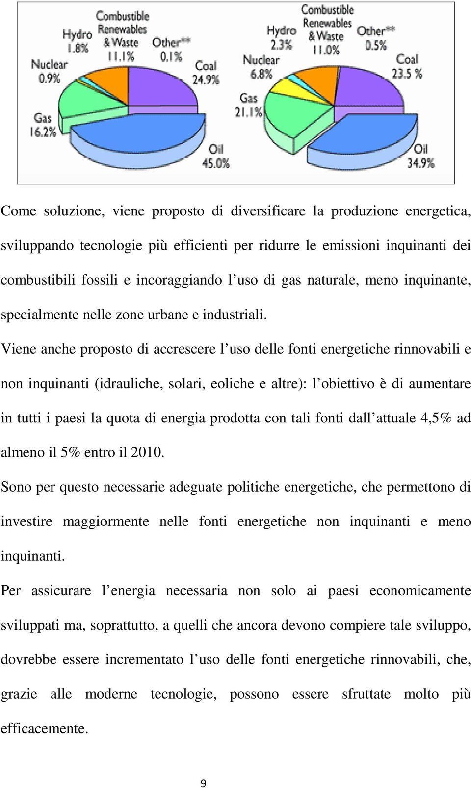 Viene anche proposto di accrescere l uso delle fonti energetiche rinnovabili e non inquinanti (idrauliche, solari, eoliche e altre): l obiettivo è di aumentare in tutti i paesi la quota di energia