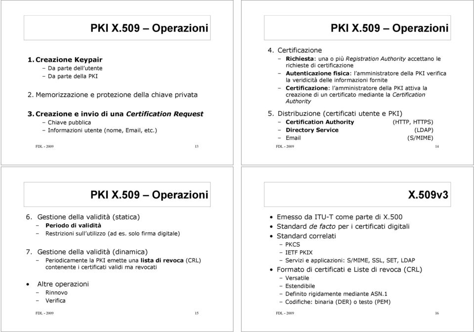 Certificazione Richiesta: una o più Registration Authority accettano le richieste di certificazione Autenticazione fisica: l amministratore della PKI verifica la veridicità delle informazioni fornite