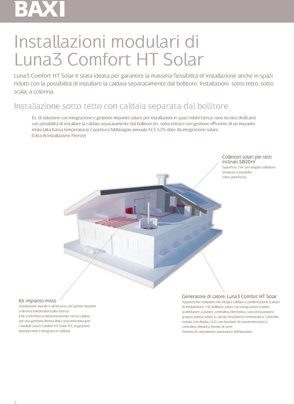 di soluzione con integrazione e gestione impianto solare per installazioni in spazi ridotti (senza vano tecnico dedicato) con possibilità di installare la caldaia separatamente dal bollitore (es.