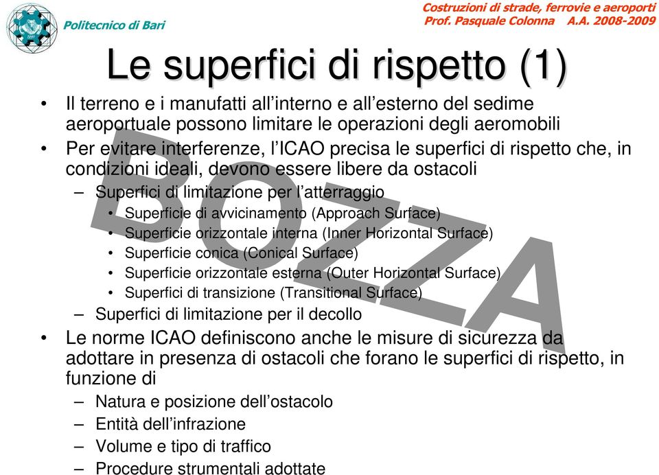 Surface) Superficie orizzontale interna (Inner Horizontal Surface) Superficie conica (Conical Surface) Superficie orizzontale esterna (Outer Horizontal Surface) Superfici di transizione (Transitional