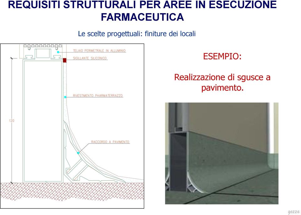 La resina o il PVC del pavimento vengono raccordati alla parete mobile