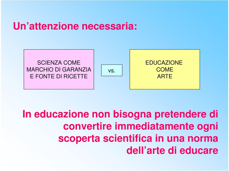 EDUCAZIONE COME ARTE In educazione non bisogna