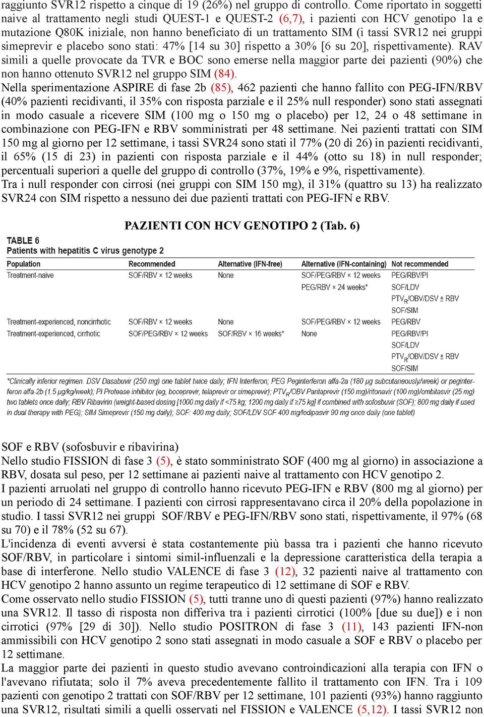 SVR12 nei gruppi simeprevir e placebo sono stati: 47% [14 su 30] rispetto a 30% [6 su 20], rispettivamente).