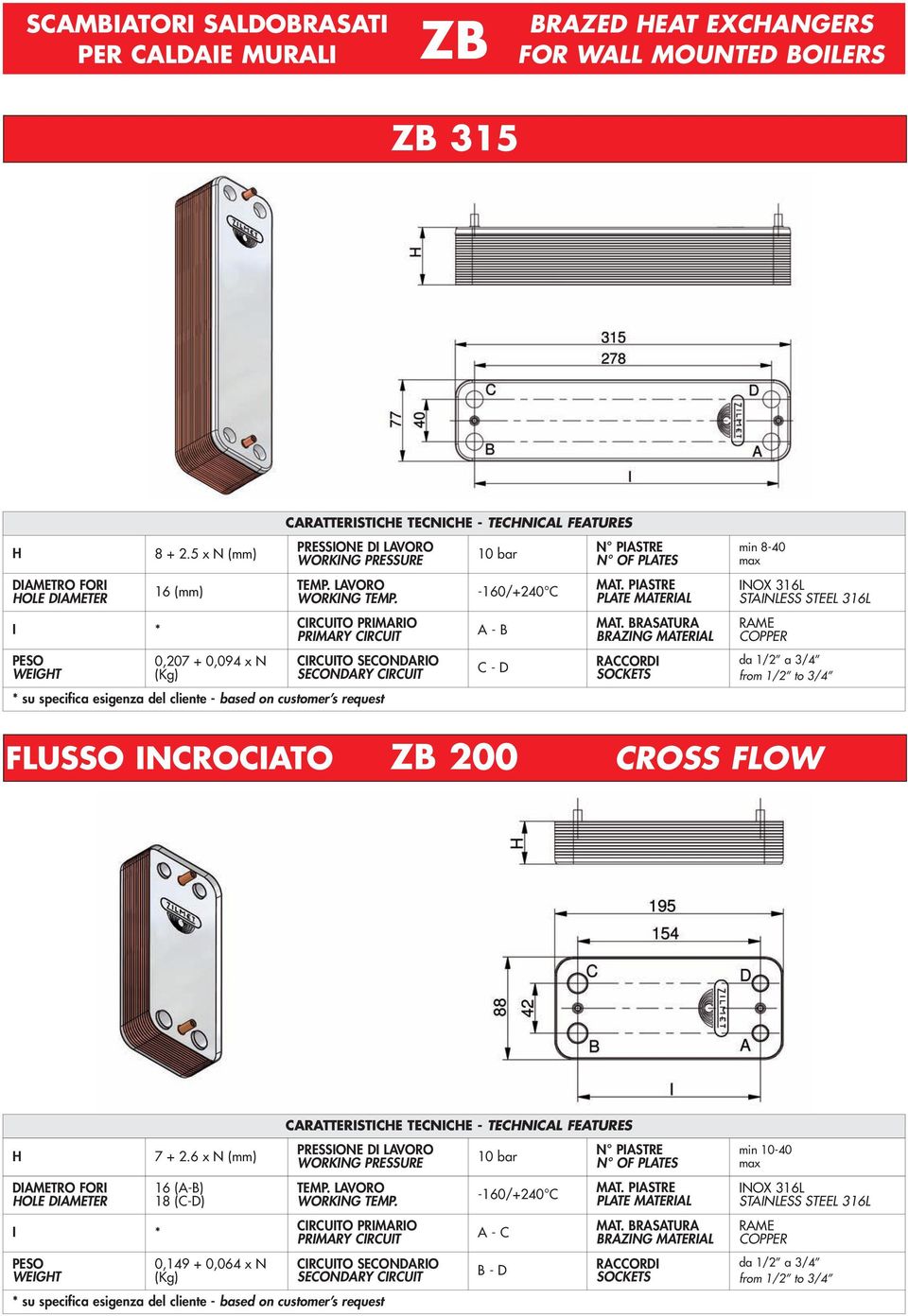 10 bar -160/+240 C A - B C - D MAT. PIASTRE PLATE MATERIAL MAT.