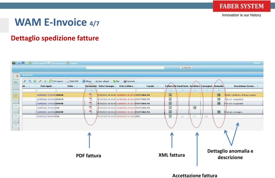 XML fattura Dettaglio anomalia