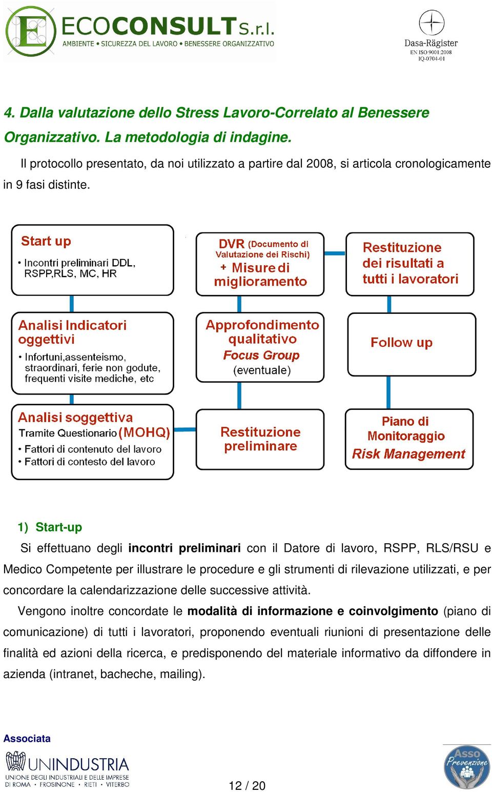 1) Start-up Si effettuano degli incontri preliminari con il Datore di lavoro, RSPP, RLS/RSU e Medico Competente per illustrare le procedure e gli strumenti di rilevazione utilizzati, e per