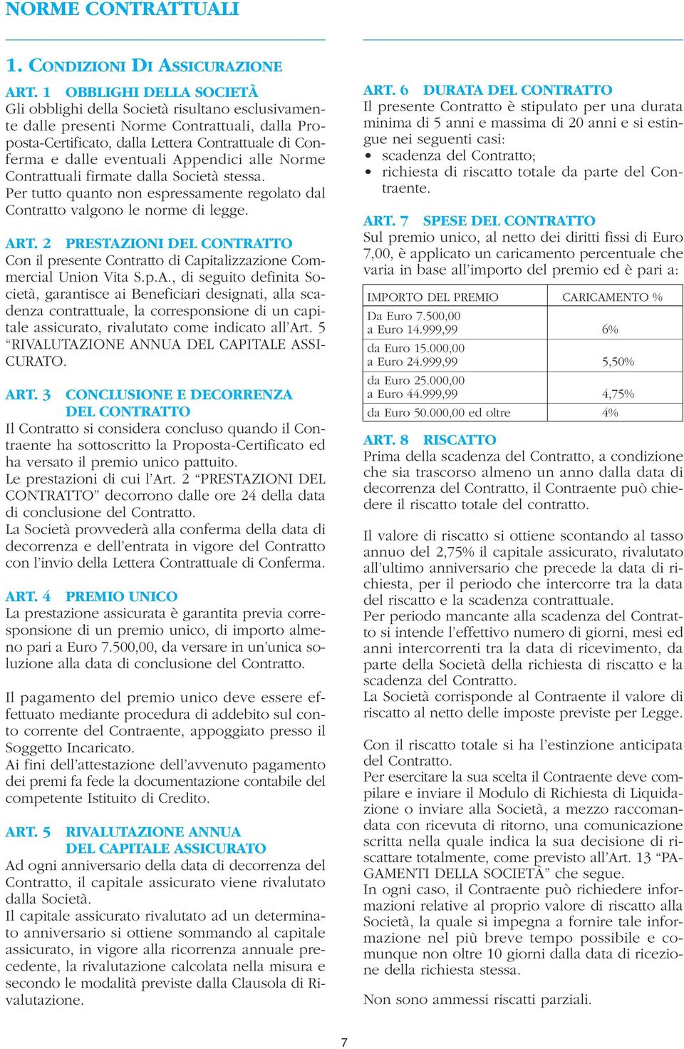 Appendici alle Norme Contrattuali firmate dalla Società stessa. Per tutto quanto non espressamente regolato dal Contratto valgono le norme di legge. ART.