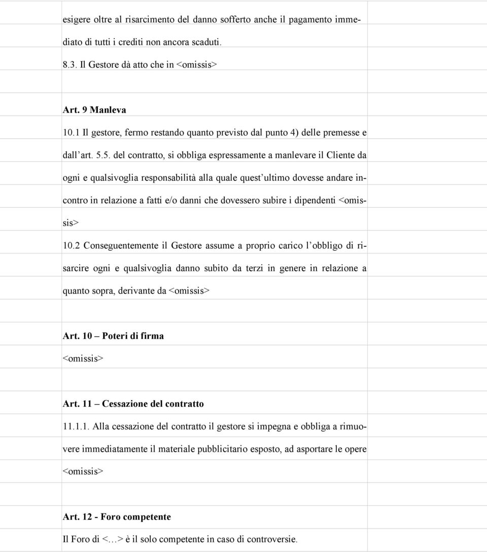 5. del contratto, si obbliga espressamente a manlevare il Cliente da ogni e qualsivoglia responsabilità alla quale quest ultimo dovesse andare incontro in relazione a fatti e/o danni che dovessero