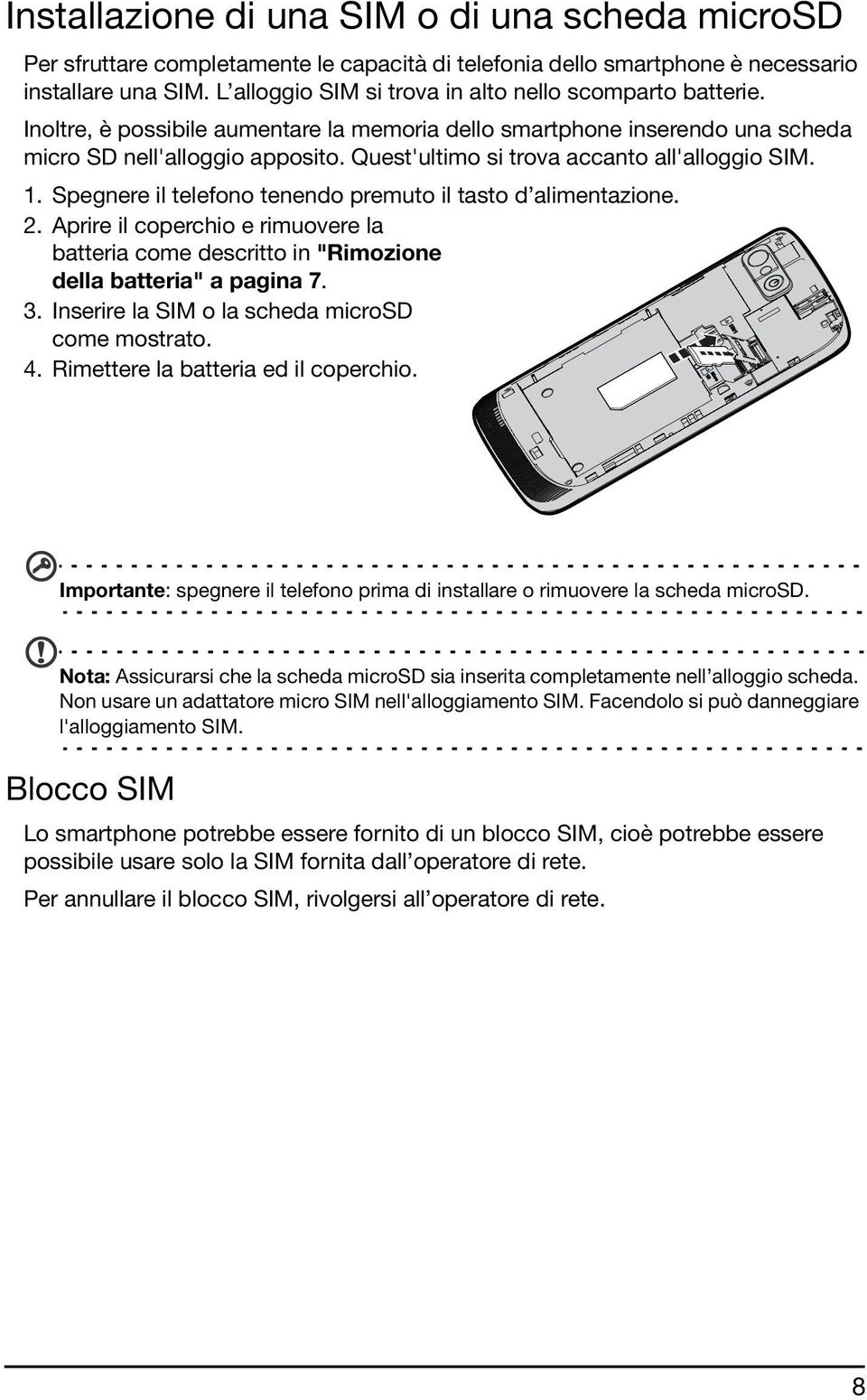 Quest'ultimo si trova accanto all'alloggio SIM. 1. Spegnere il telefono tenendo premuto il tasto d alimentazione. 2.