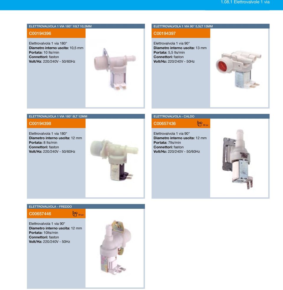 interno uscita: 13 mm ELETTROVALVOLA 1 VIA 180 8LT 12MM C00194398