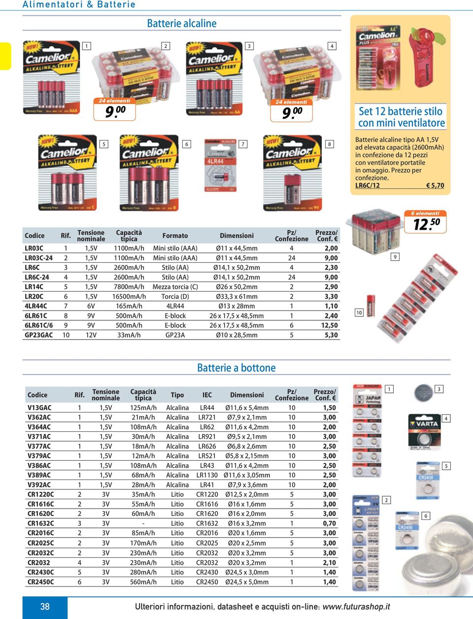 6 elementi 50 LR0C,5V ma/h Mini stilo (AAA) Ø x,5mm, LR0C-,5V ma/h Mini stilo (AAA) Ø x,5mm 9, 9 LR6C,5V 6mA/h Stilo (AA) Ø, x 50,mm,0 LR6C-,5V 6mA/h Stilo (AA) Ø, x 50,mm 9, LRC 5,5V 78mA/h Mezza