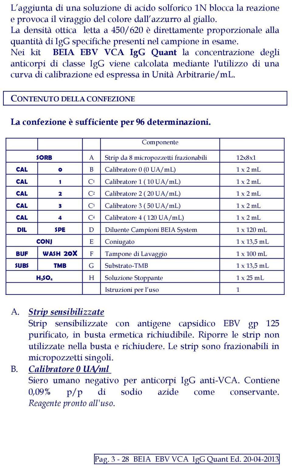 Nei kit BEIA EBV VCA IgG Quant la concentrazione degli anticorpi di classe IgG viene calcolata mediante l'utilizzo di una curva di calibrazione ed espressa in Unità Arbitrarie/mL.