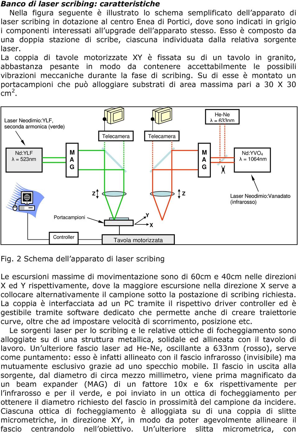 La coppia di tavole motorizzate XY è fissata su di un tavolo in granito, abbastanza pesante in modo da contenere accettabilmente le possibili vibrazioni meccaniche durante la fase di scribing.