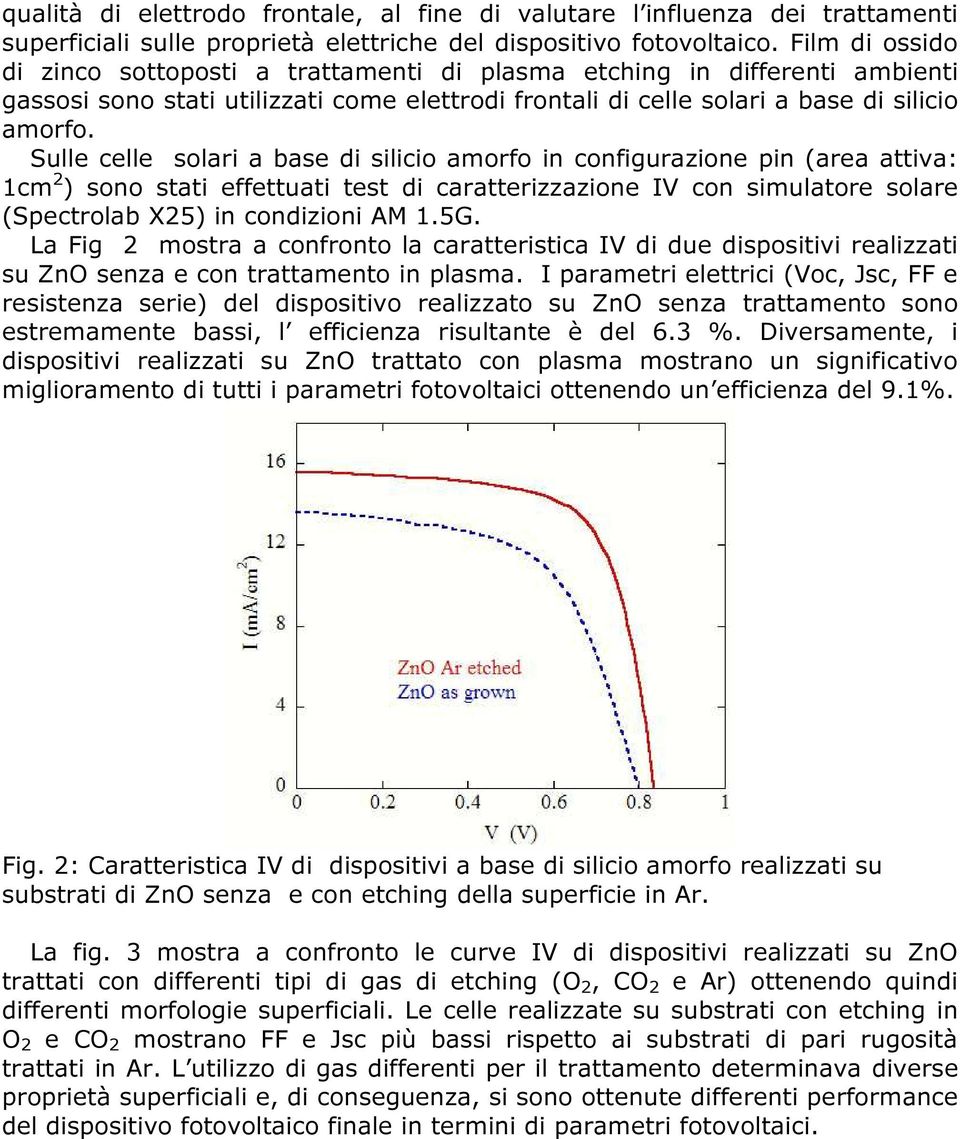 Sulle celle solari a base di silicio amorfo in configurazione pin (area attiva: 1cm 2 ) sono stati effettuati test di caratterizzazione IV con simulatore solare (Spectrolab X25) in condizioni AM 1.5G.