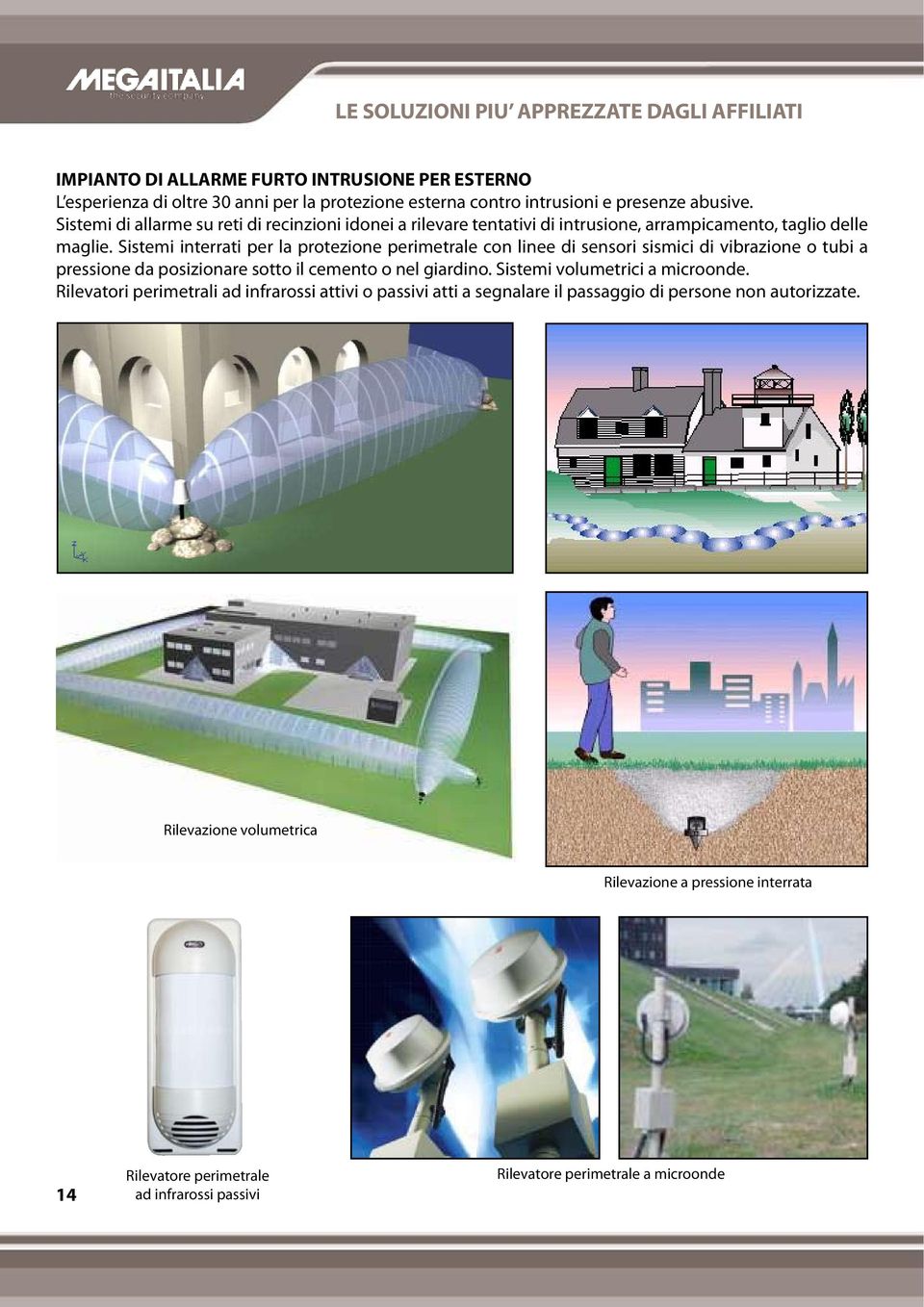 Sistemi interrati per la protezione perimetrale con linee di sensori sismici di vibrazione o tubi a pressione da posizionare sotto il cemento o nel giardino.