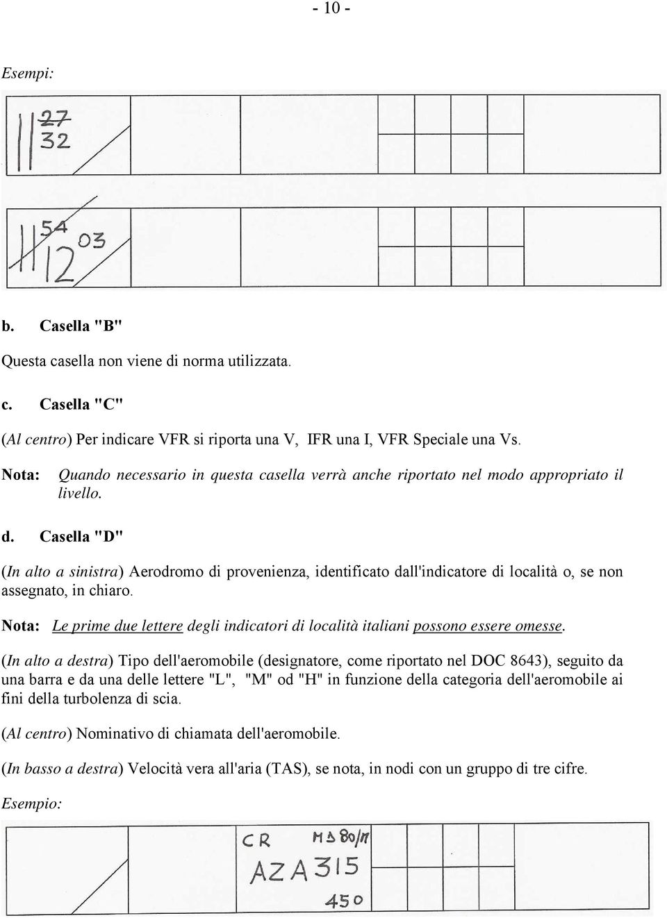 Casella "D" (In alto a sinistra) Aerodromo di provenienza, identificato dall'indicatore di località o, se non assegnato, in chiaro.