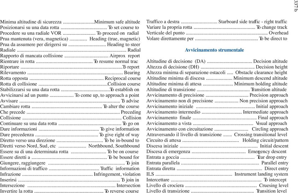 .. To resume normal trac Riportare...To report Rilevamento... Bearing Rotta opposta... Reciprocal course Rotta di collisione...collision course Stabilizzarsi su una data rotta.