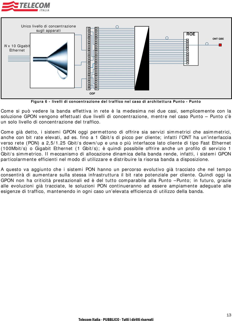 concentrazione del traffico. Come già detto, i sistemi GPON oggi permettono di offrire sia servizi simmetrici che asimmetrici, anche con bit rate elevati, ad es.