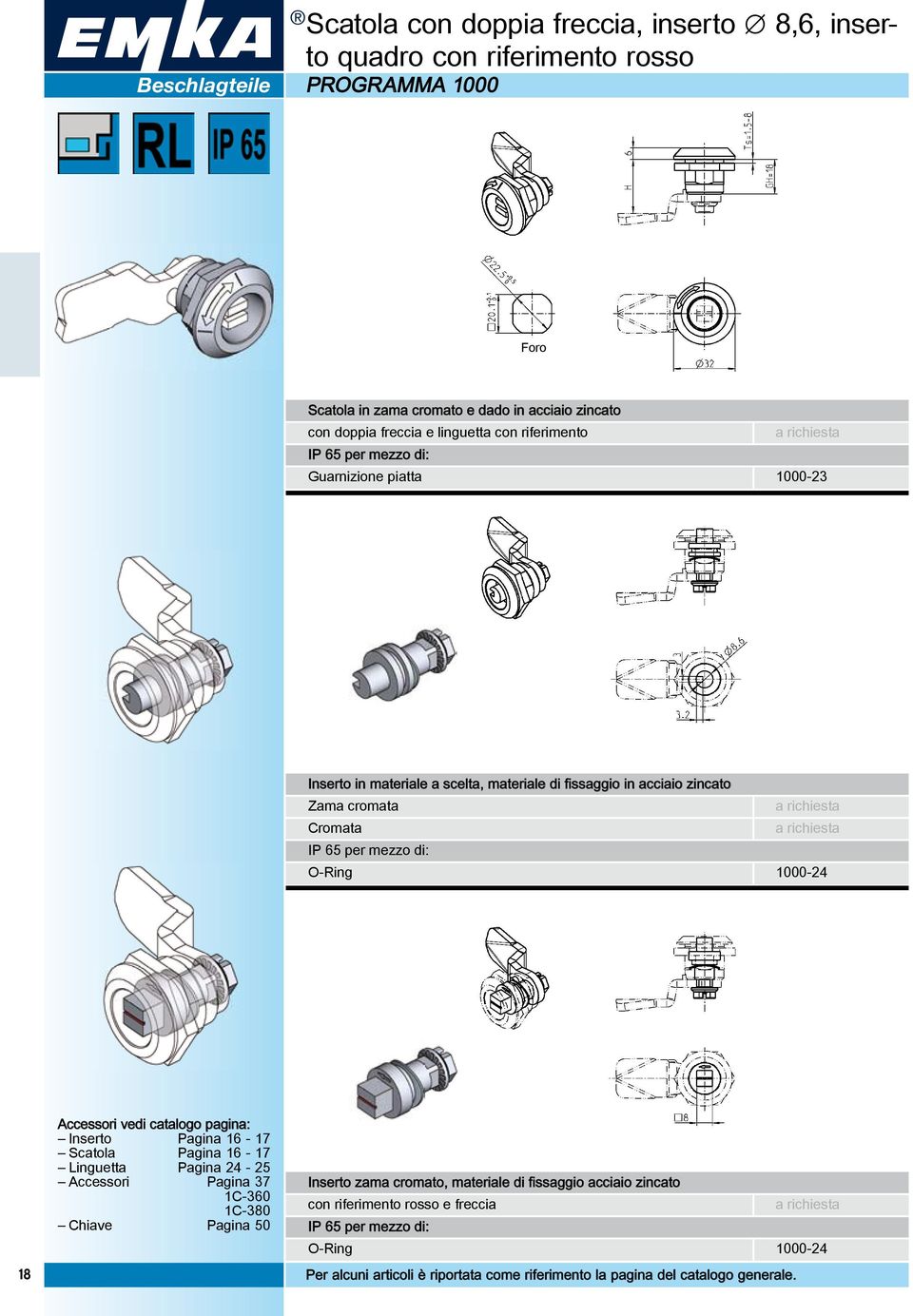 mezzo di: O-Ring 1000-24 Accessori vedi catalogo pagina: Inserto Pagina 16-17 Scatola Pagina 16-17 Linguetta Pagina 24-25 Accessori Pagina 37 1C-360 1C-380 Chiave Pagina 50 Inserto zama cromato,