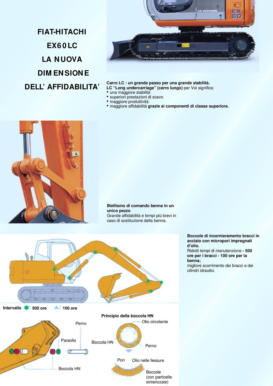 Biellismo di comando benna in un unico pezzo Grande affidabilità e tempi più brevi in caso di sostituzione della benna. Boccole di incernieramento bracci in acciaio con micropori impregnati d olio.