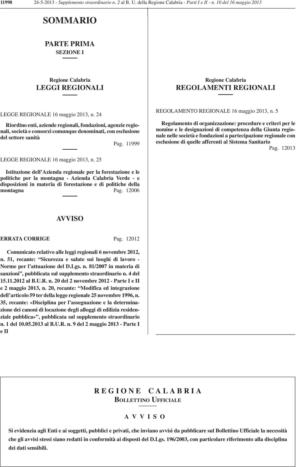 24 Riordino enti, aziende regionali, fondazioni, agenzie regionali, società e consorzi comunque denominati, con esclusione del settore sanità Pag. 11999 REGOLAMENTO REGIONALE 16 maggio 2013, n.