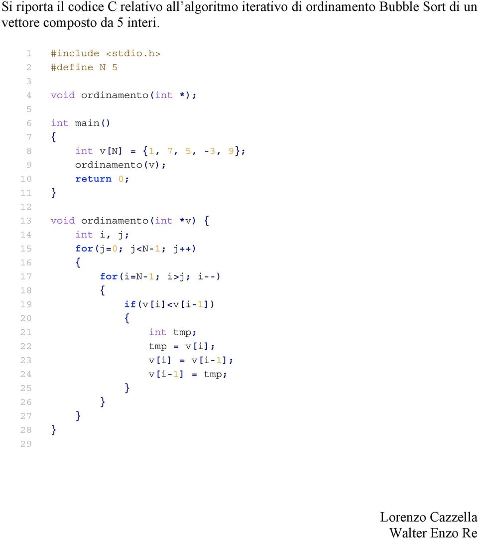 Bubble Sort di un vettore composto da