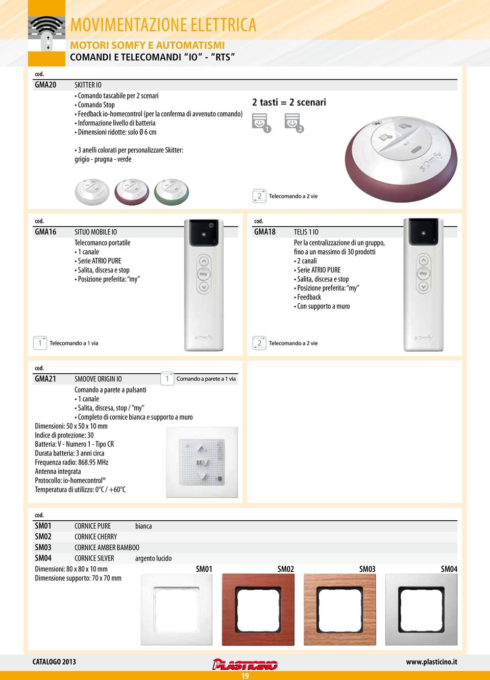 stop Posizione preferita: my GMA18 TELIS 1 IO Per la centralizzazione di un gruppo, fino a un massimo di 30 prodotti 2 canali Serie ATRIO PURE Salita, discesa e stop Posizione preferita: my Feedback