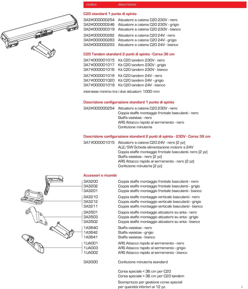 Corsa 36 cm 3A7#000001015 Kit C20 tandem 230V - nero 3A7#000001017 Kit C20 tandem 230V - grigio 3A7#000001016 Kit C20 tandem 230V - bianco 3A7#000001018 Kit C20 tandem 24V - nero 3A7#000001020 Kit