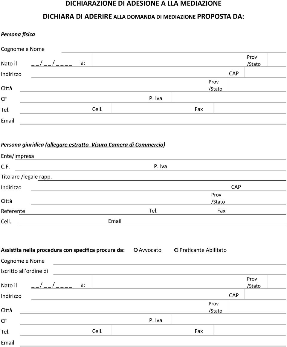 di Commercio) Ente/Impresa C.F. Titolare /legale rapp. Referente Tel. Fax Cell.