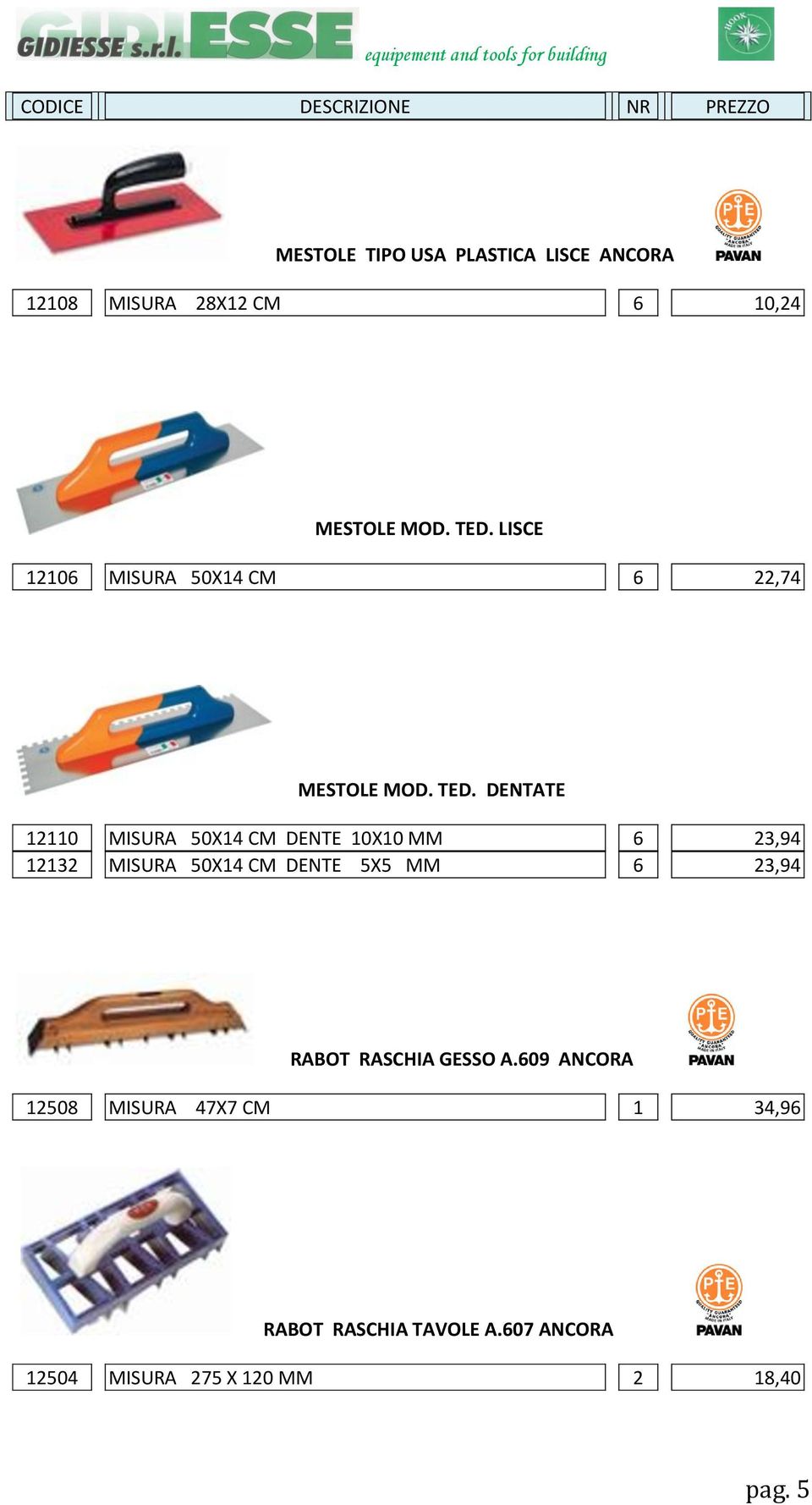 DENTATE 12110 MISURA 50X14 CM DENTE 10X10 MM 6 23,94 12132 MISURA 50X14 CM DENTE 5X5 MM 6