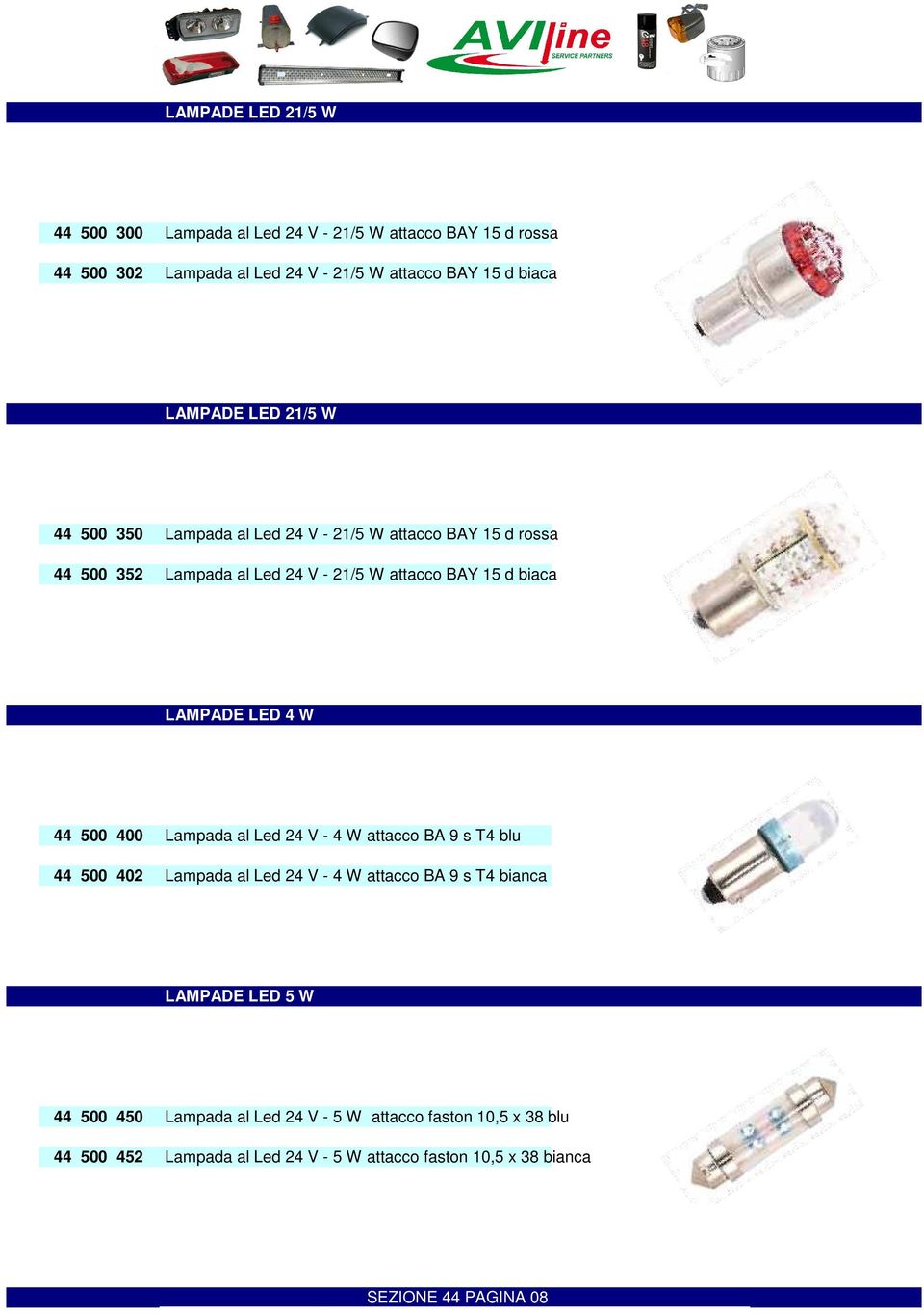 LAMPADE LED 4 W 44 500 400 Lampada al Led 24 V - 4 W attacco BA 9 s T4 blu 44 500 402 Lampada al Led 24 V - 4 W attacco BA 9 s T4 bianca LAMPADE LED