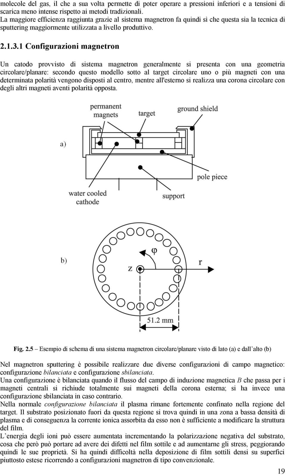 1 Configurazioni magnetron Un catodo provvisto di sistema magnetron generalmente si presenta con una geometria circolare/planare: secondo questo modello sotto al target circolare uno o più magneti