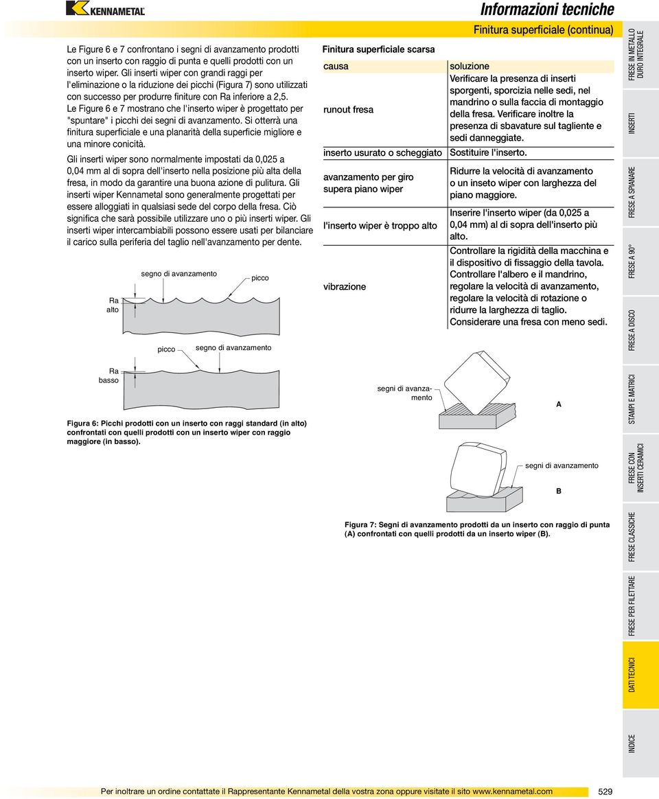 Le Figure 6 e 7 mostrano che l'inserto wiper è progettato per "spuntare" i picchi dei segni di avanzamento.