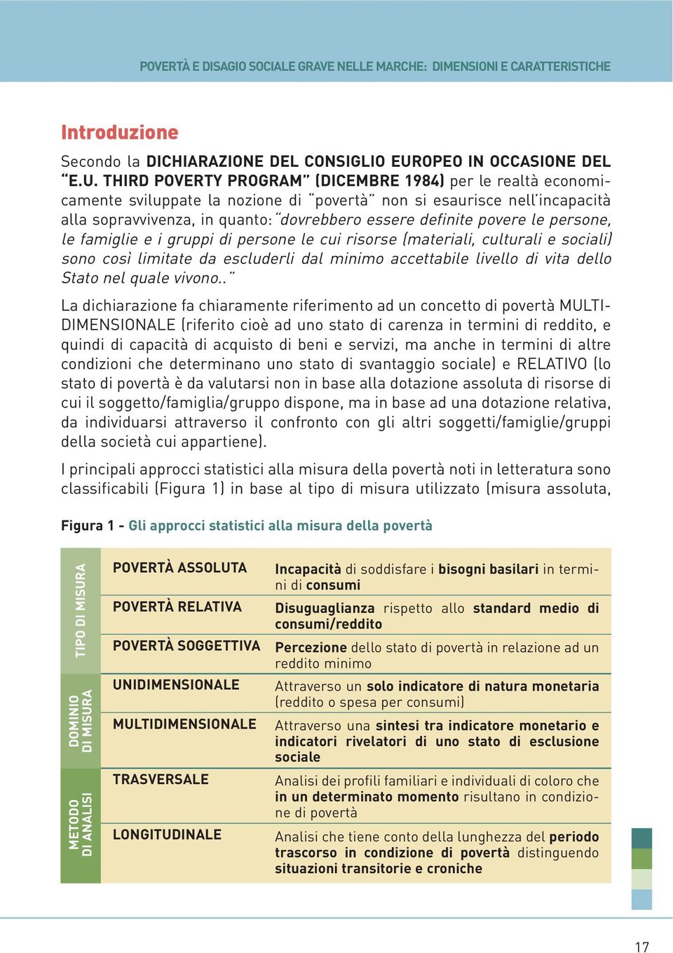 THIRD POVERTY PROGRAM (DICEMBRE 1984) per le realtà economicamente sviluppate la nozione di povertà non si esaurisce nell incapacità alla sopravvivenza, in quanto: dovrebbero essere definite povere