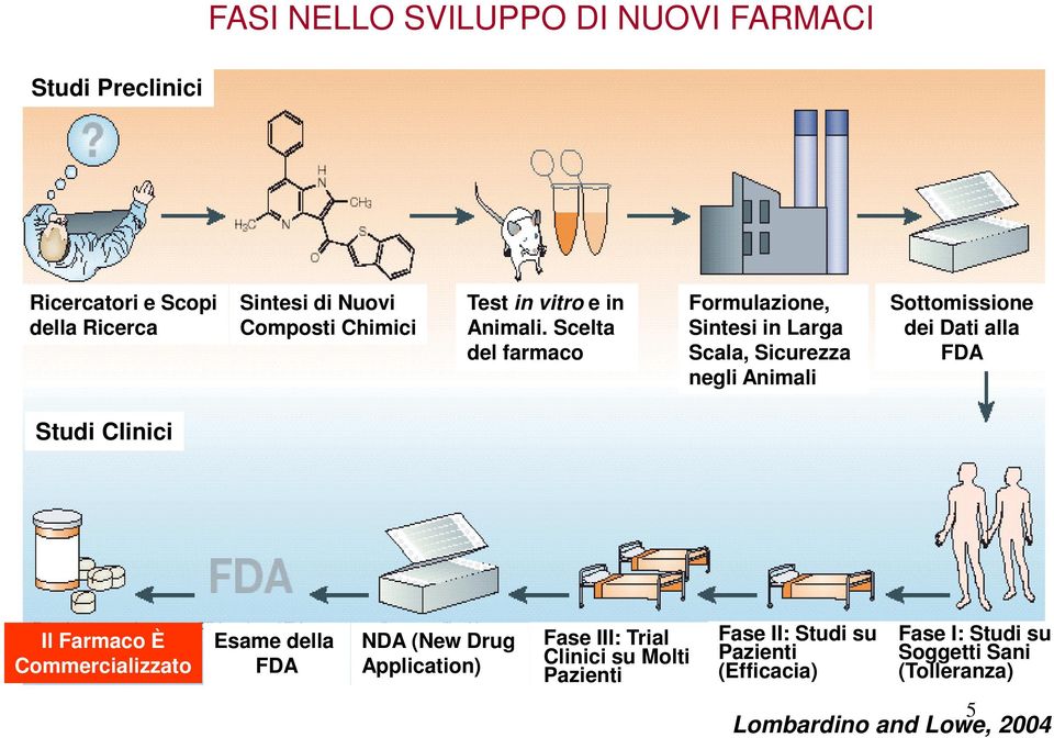 Scelta del farmaco Formulazione, Sintesi in Larga Scala, Sicurezza negli Animali Sottomissione dei Dati alla FDA Studi