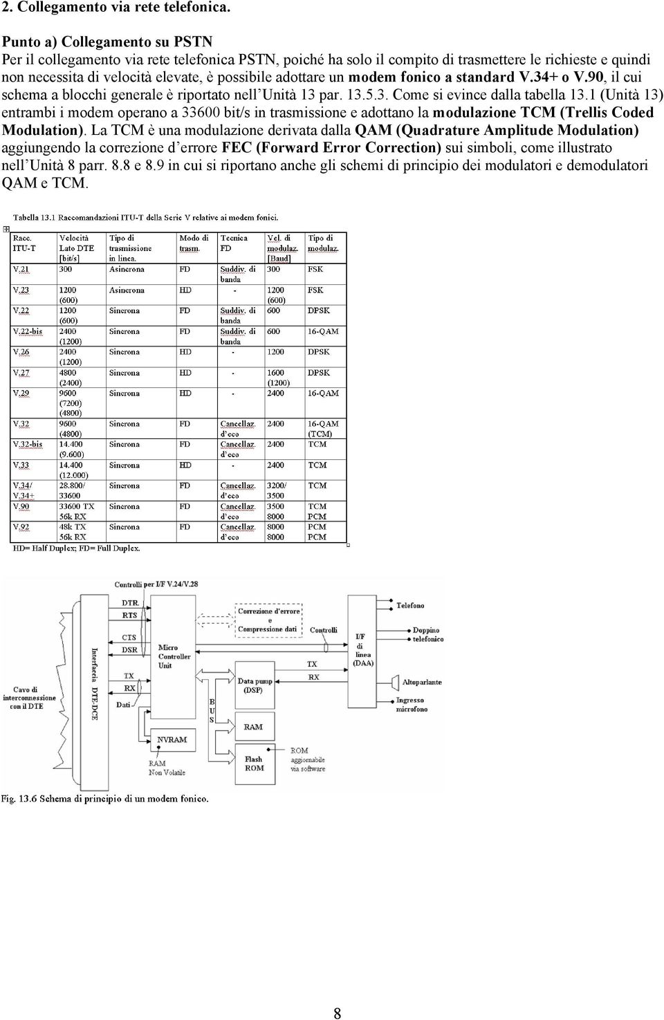 modem fonico a standard V.34+ o V.90, il cui schema a blocchi generale è riportato nell Unità 13 par. 13.5.3. Come si evince dalla tabella 13.