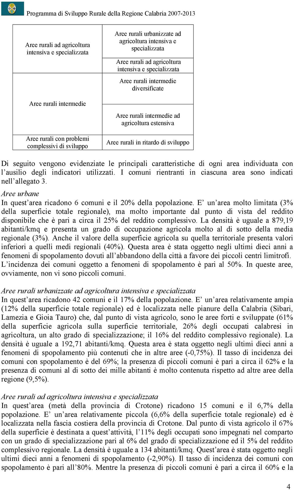 le principali caratteristiche di ogni area individuata con l ausilio degli indicatori utilizzati. I comuni rientranti in ciascuna area sono indicati nell allegato 3.