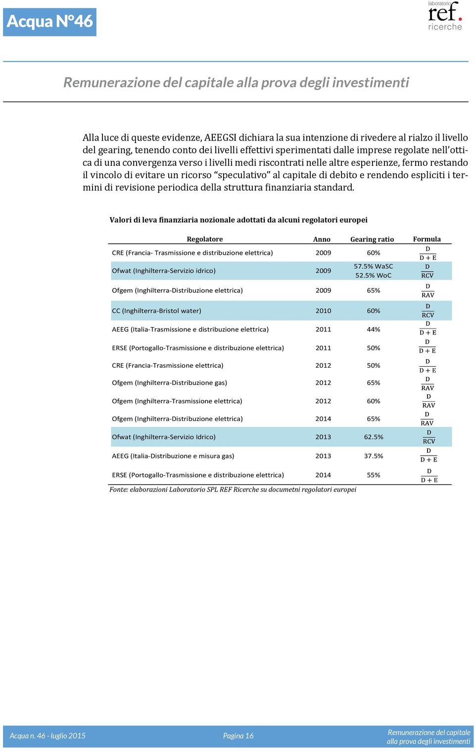 periodica della struttura finanziaria standard.