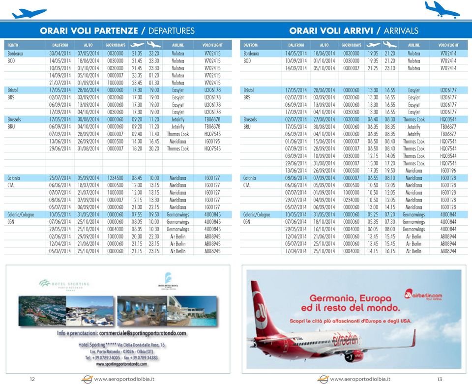 30 19.00 Easyjet U206178 17/09/2014 04/10/2014 0030060 17.30 19.00 Easyjet U206178 Brussels 17/05/2014 30/08/2014 0000060 09.20 11.20 Jetairfly TB06878 BRU 06/09/2014 04/10/2014 0000060 09.20 11.20 Jetairfly TB06878 07/09/2014 28/09/2014 0000007 09.