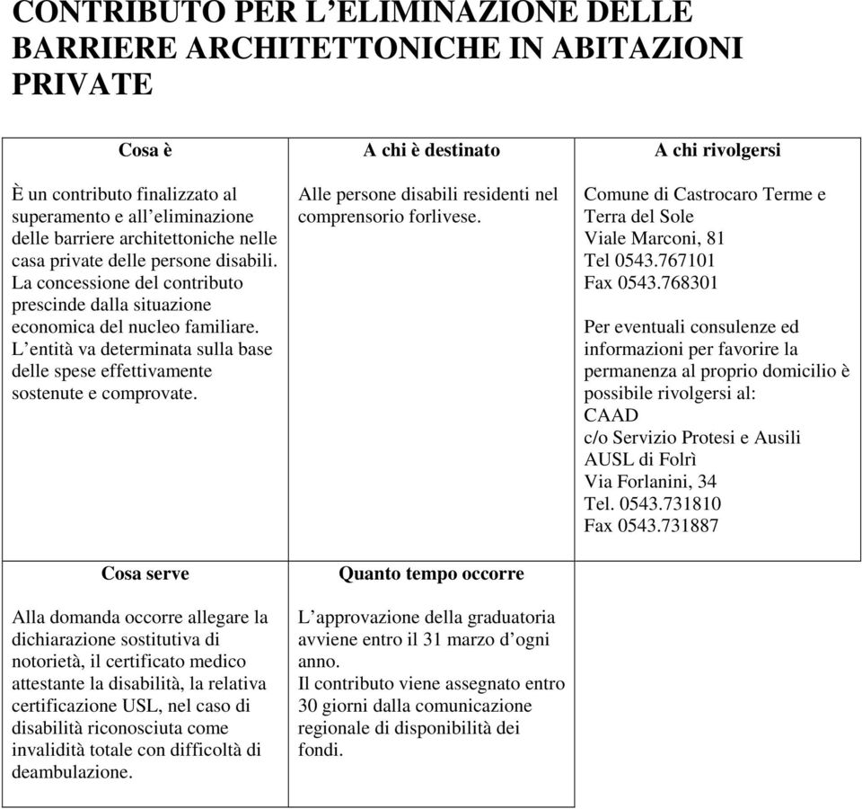 Alla domanda occorre allegare la dichiarazione sostitutiva di notorietà, il certificato medico attestante la disabilità, la relativa certificazione USL, nel caso di disabilità riconosciuta come