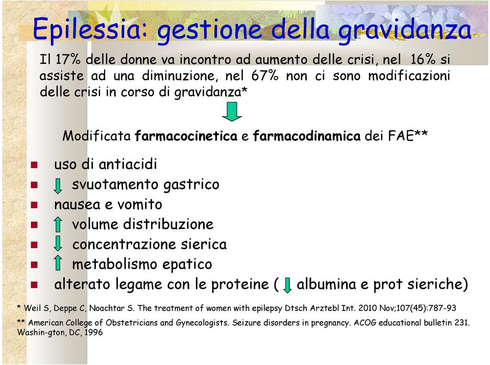 concentrazione sierica metabolismo epatico alterato legame con le proteine ( albumina e prot sieriche) * Weil S, Deppe C, Noachtar S.