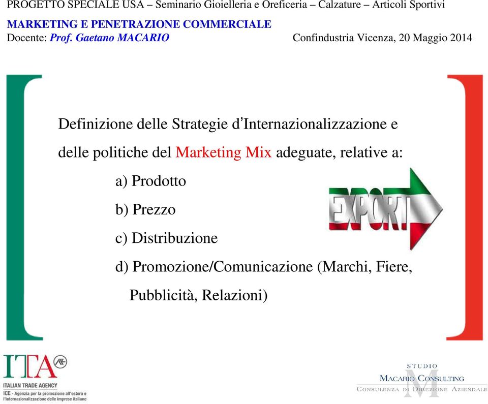 relative a: a) Prodotto b) Prezzo c) Distribuzione d)