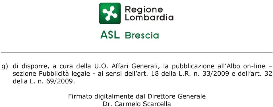 Pubblicità legale - ai sensi dell art. 18 della L.R. n.